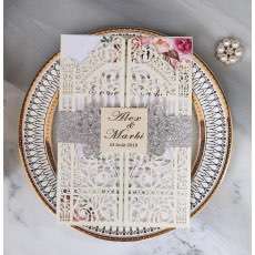 Ivory Tint Wedding Invitation Card Laser Holiday Greeting Card The Door of Marriage